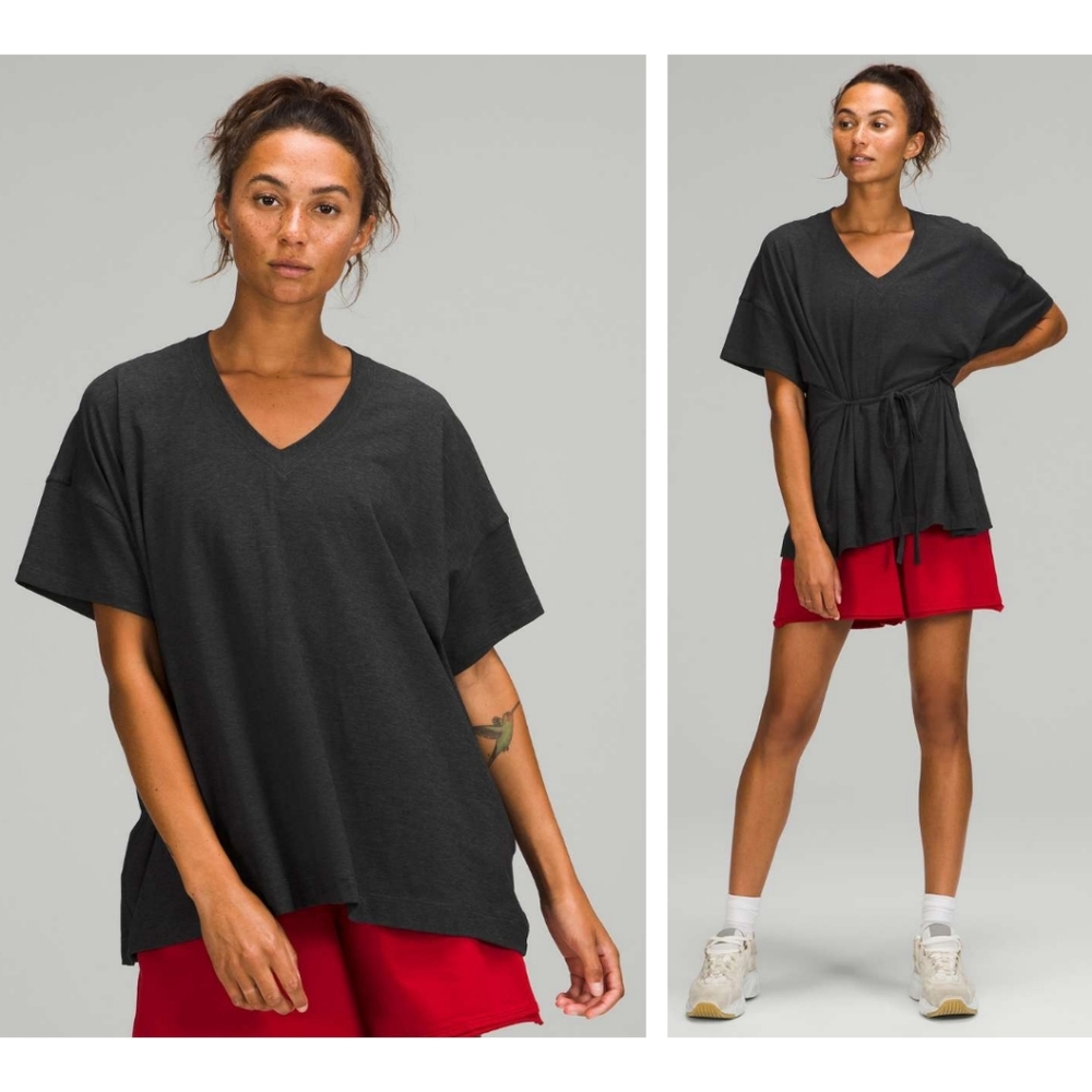 Lululemon Heathered Black / Gray Side Tie Belted V Neck Shirt Size 10?
